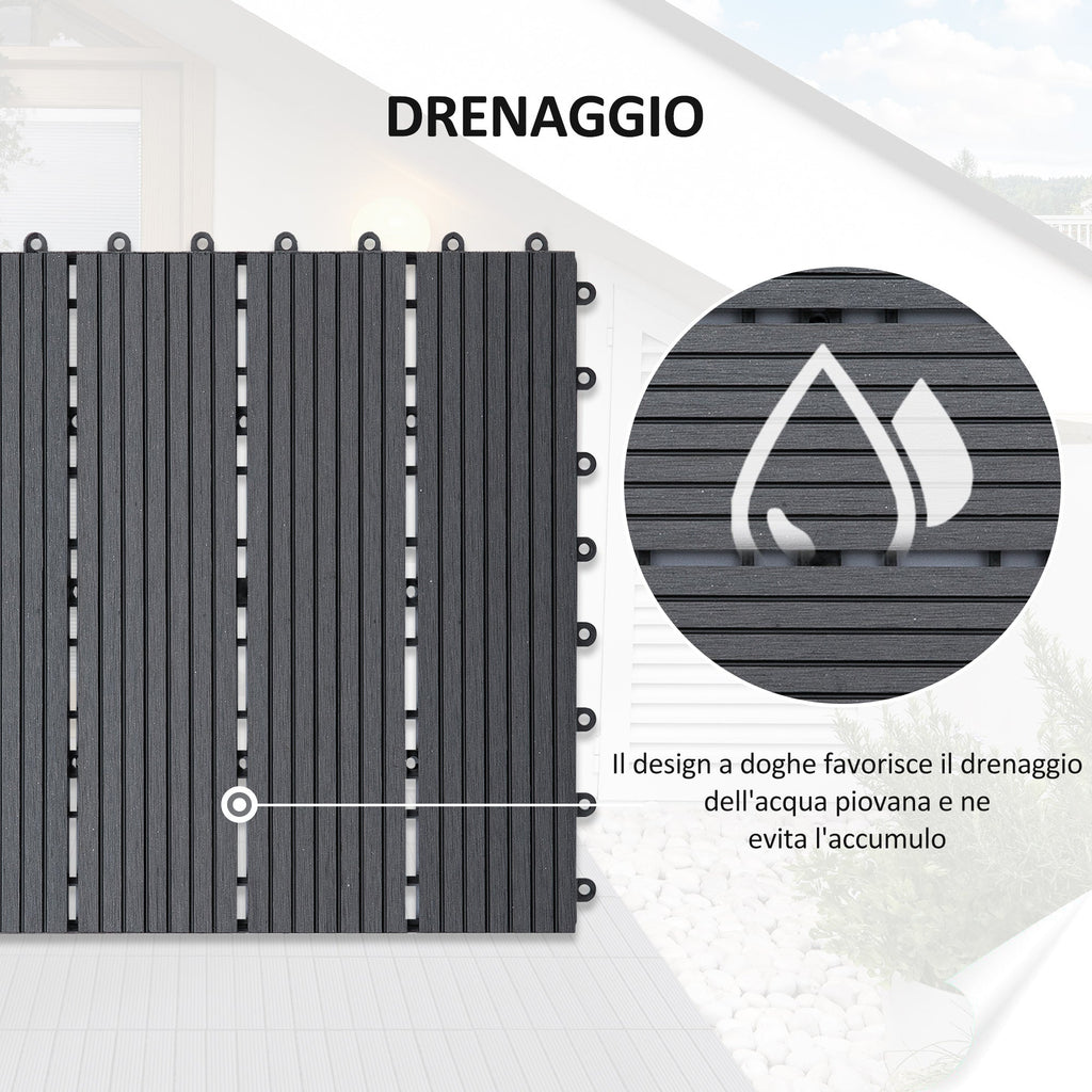 EASYCOMFORT Interlocking Garden Tiles Set of 11 Tiles，Outdoor Garden Flooring 30x30 cm Gray