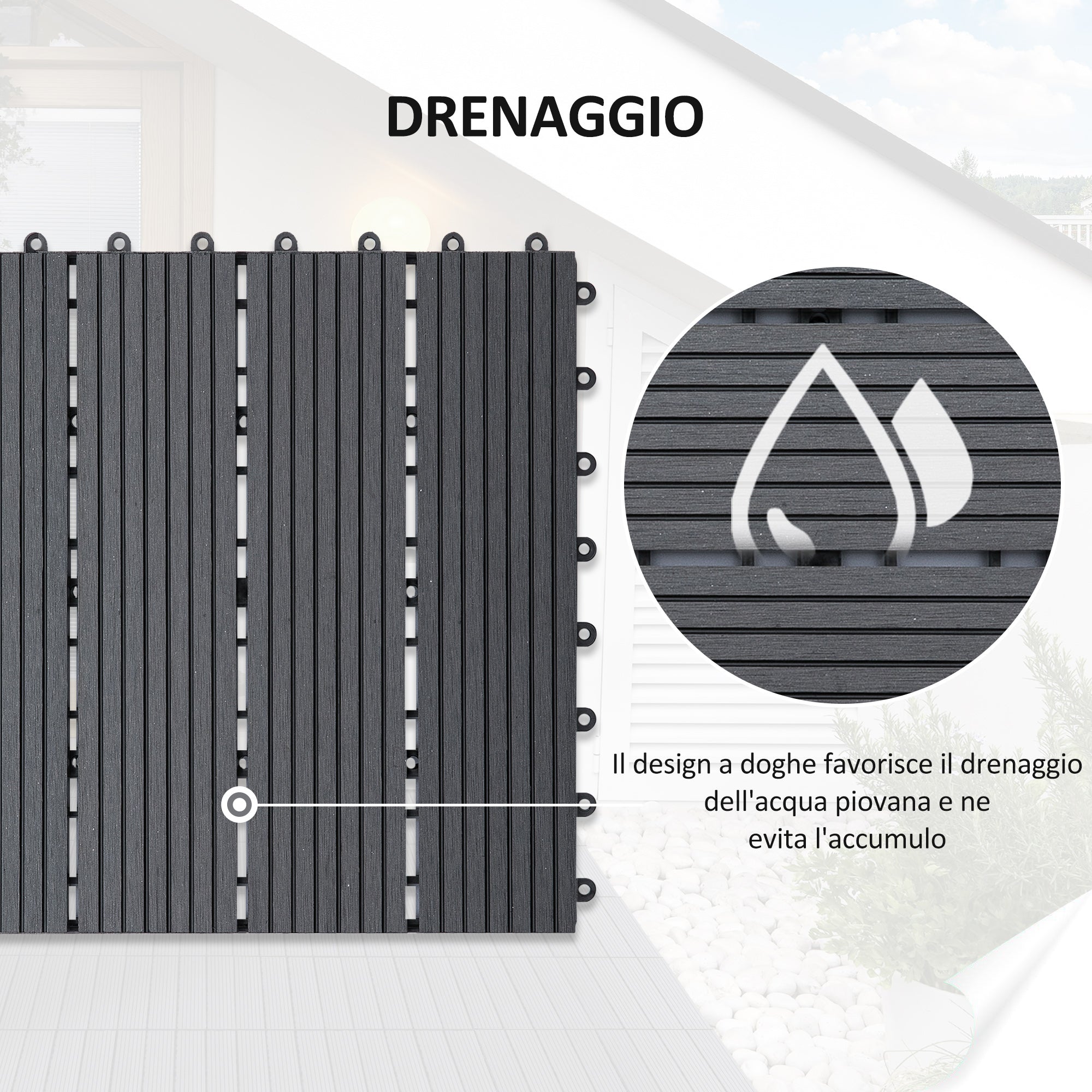 EASYCOMFORT Interlocking Garden Tiles Set of 11 Tiles，Outdoor Garden Flooring 30x30 cm Gray