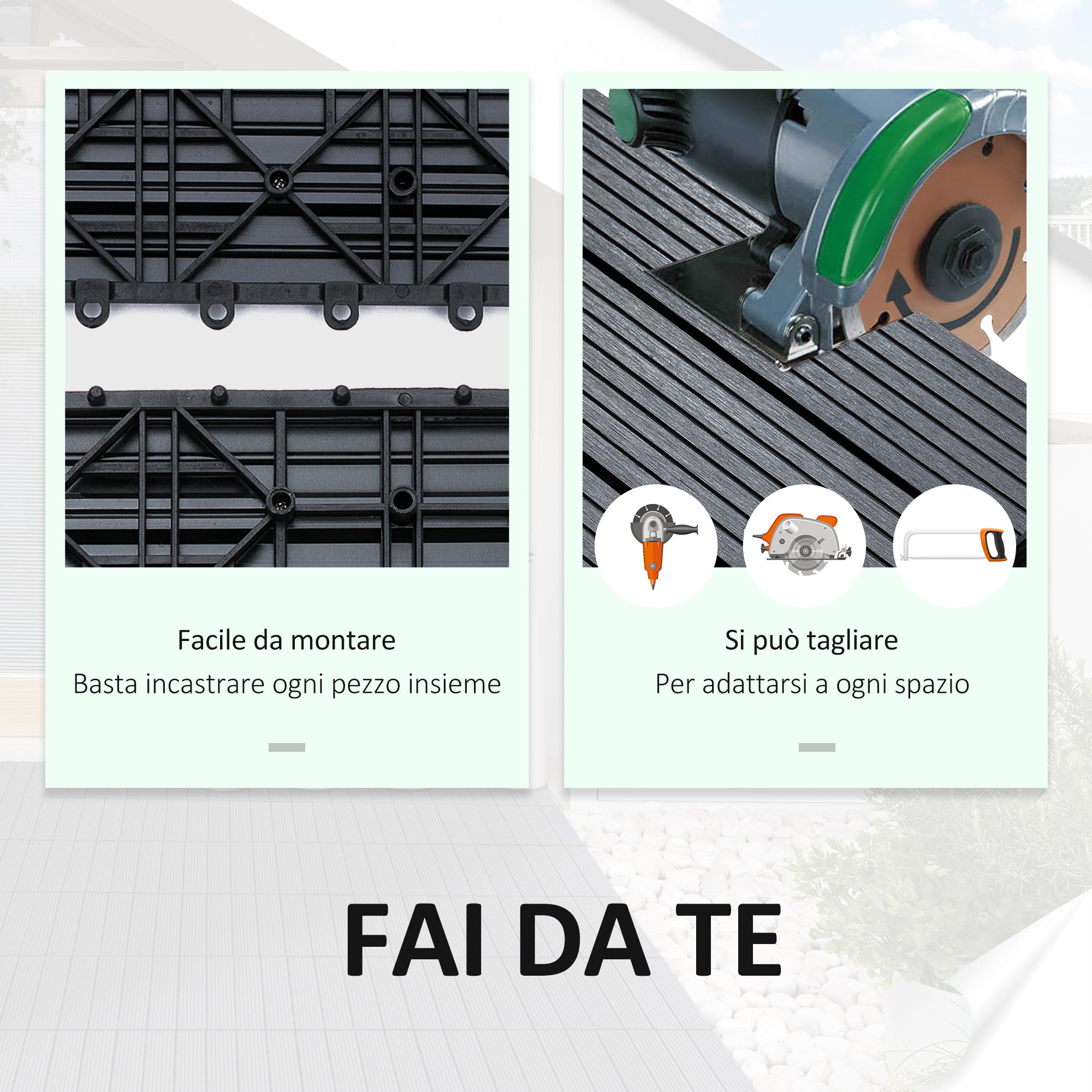 EASYCOMFORT Interlocking Garden Tiles Set of 11 Tiles，Outdoor Garden Flooring 30x30 cm Gray