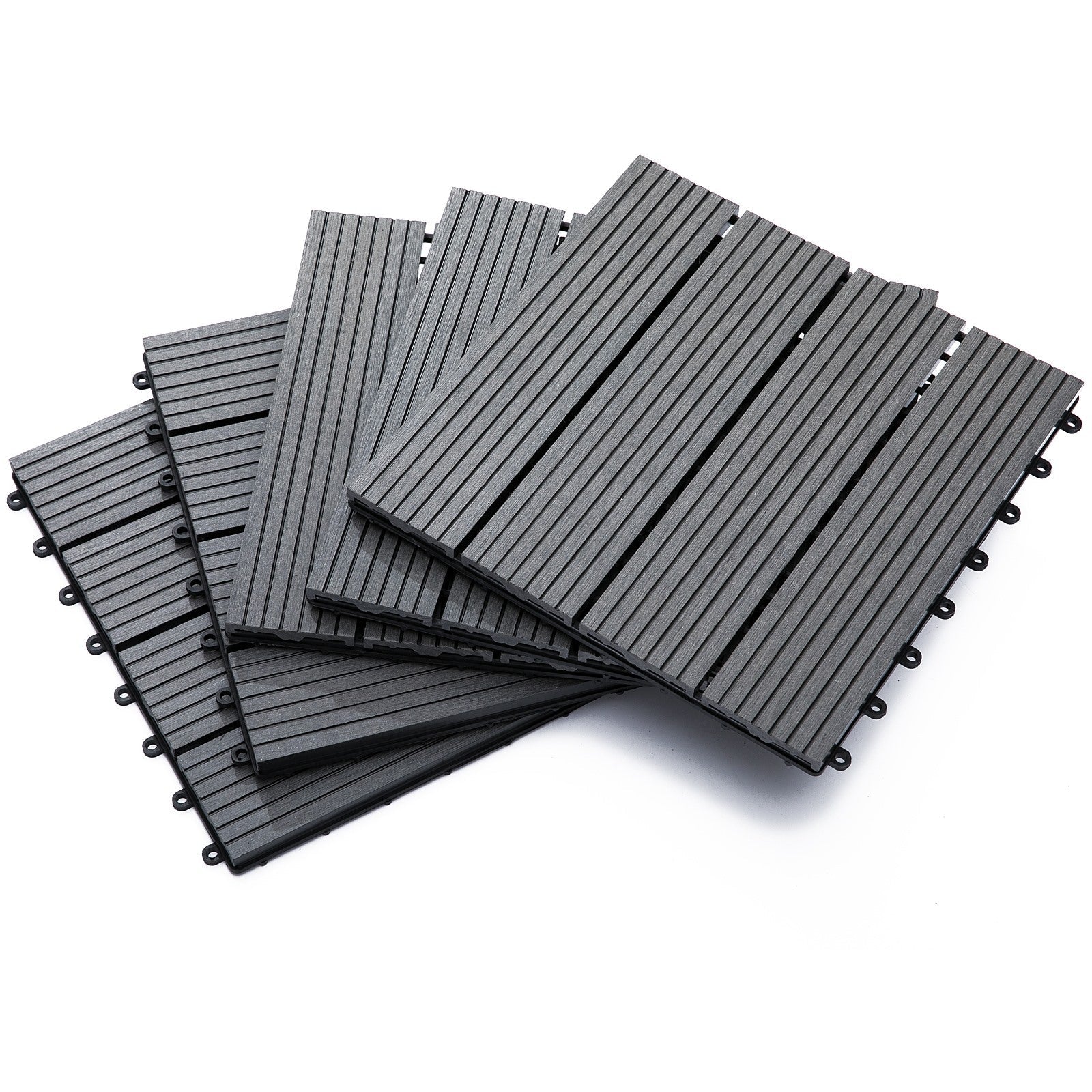 EASYCOMFORT Interlocking Garden Tiles Set of 11 Tiles，Outdoor Garden Flooring 30x30 cm Gray