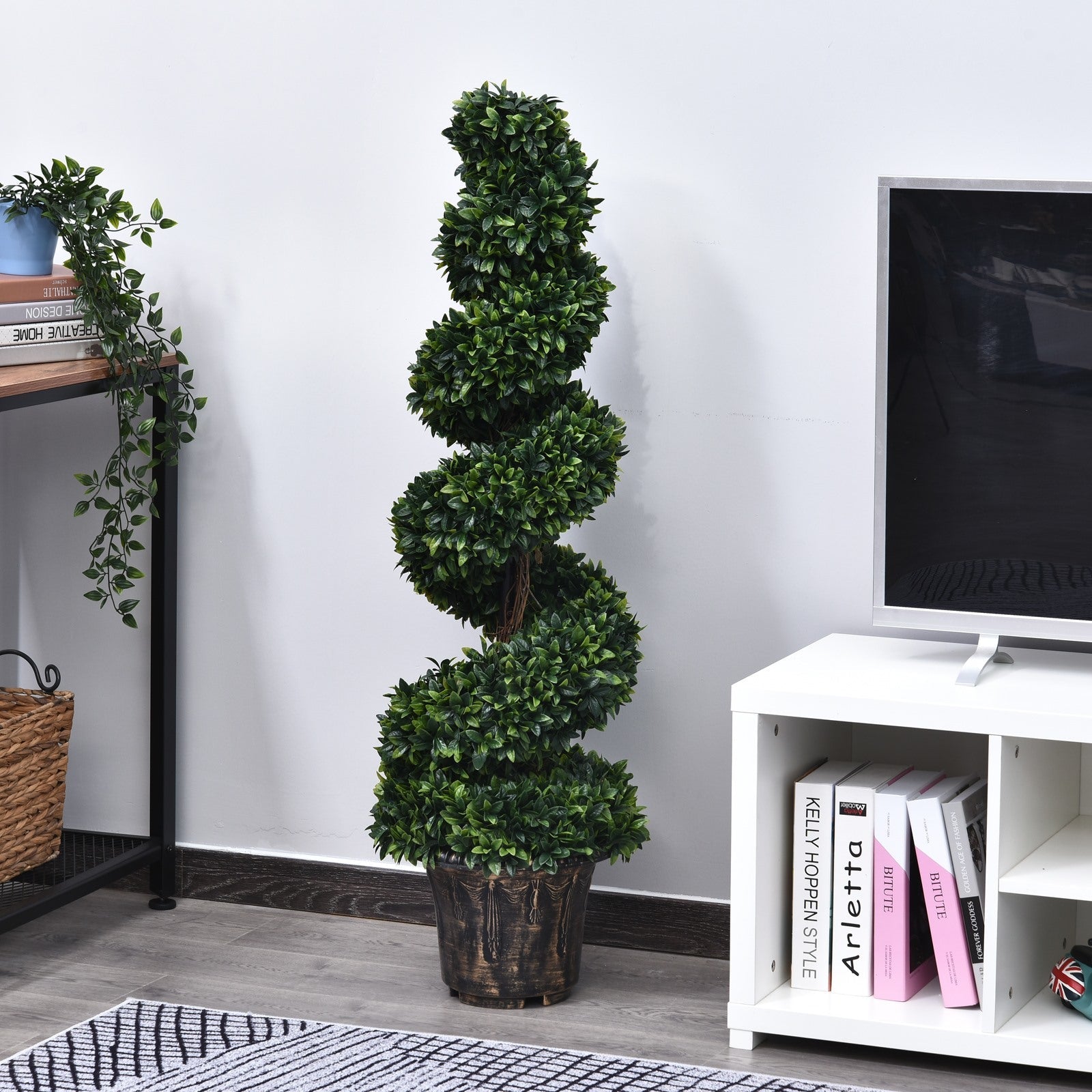 EASYCOMFORT Artificial Spiral Boxwood Plant (Ф32cm x 120cm), Decorative Green for Indoors and Outdoors, with Pot Included