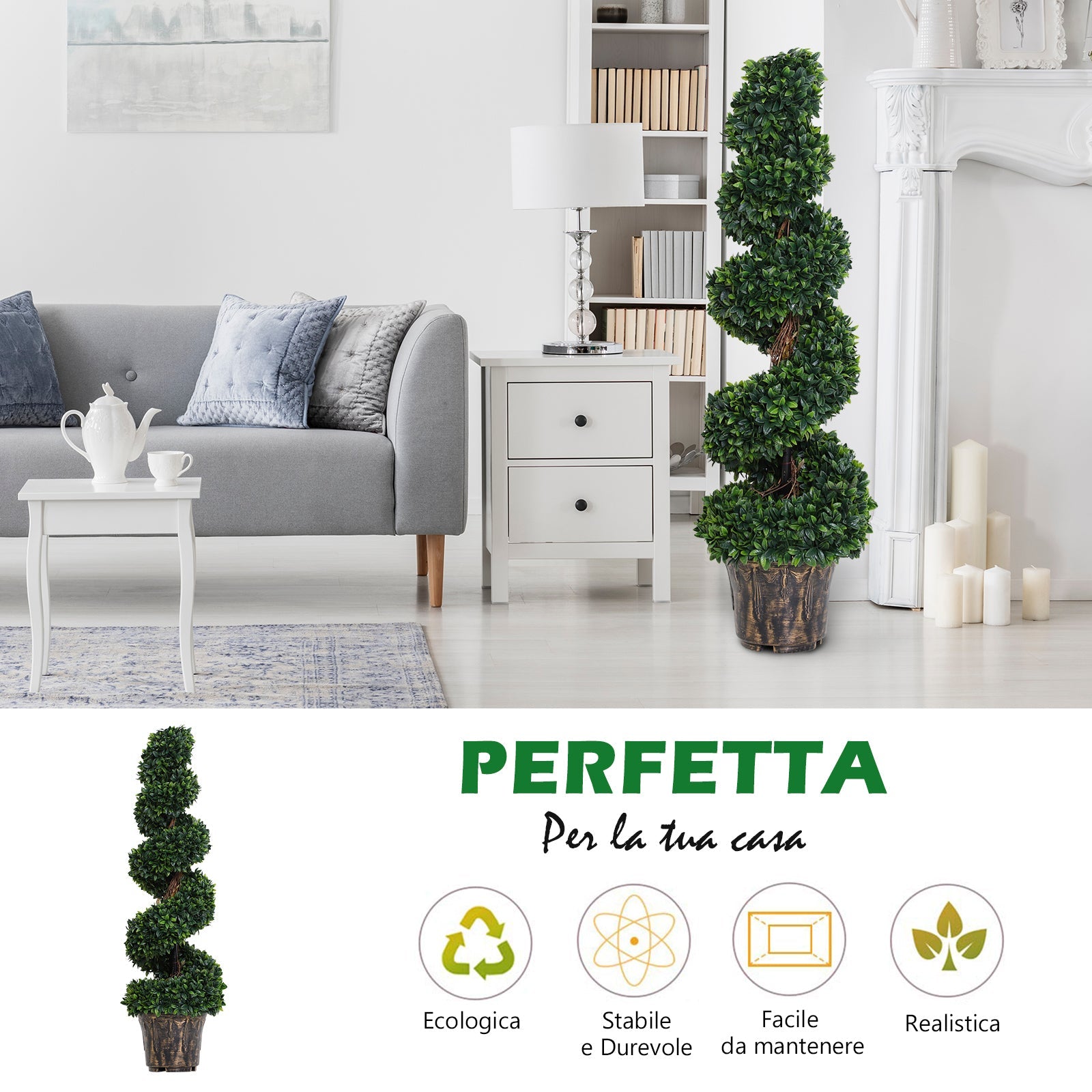 EASYCOMFORT Artificial Spiral Boxwood Plant (Ф32cm x 120cm), Decorative Green for Indoors and Outdoors, with Pot Included