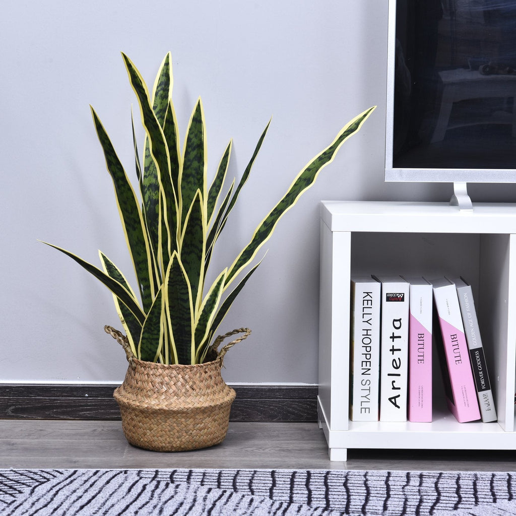 EASYCOMFORT Artificial Sanseveria Realistic Fake Plant with Pot, Ø15cm x 80cm, Green and Yellow