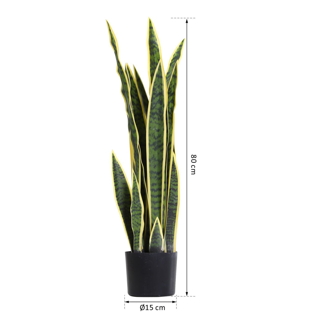 EASYCOMFORT Artificial Sanseveria Realistic Fake Plant with Pot, Ø15cm x 80cm, Green and Yellow