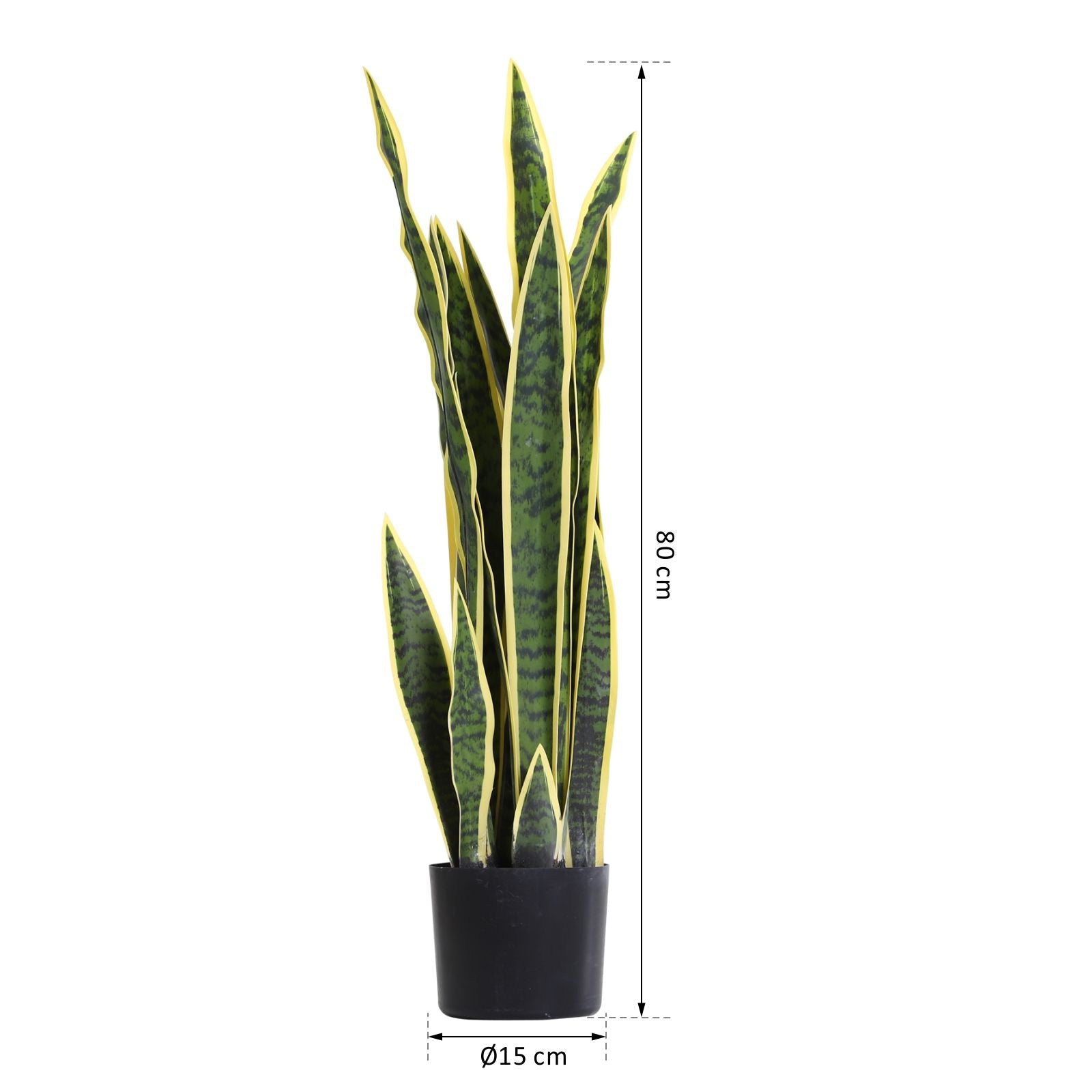 EASYCOMFORT Artificial Sanseveria Realistic Fake Plant with Pot, Ø15cm x 80cm, Green and Yellow