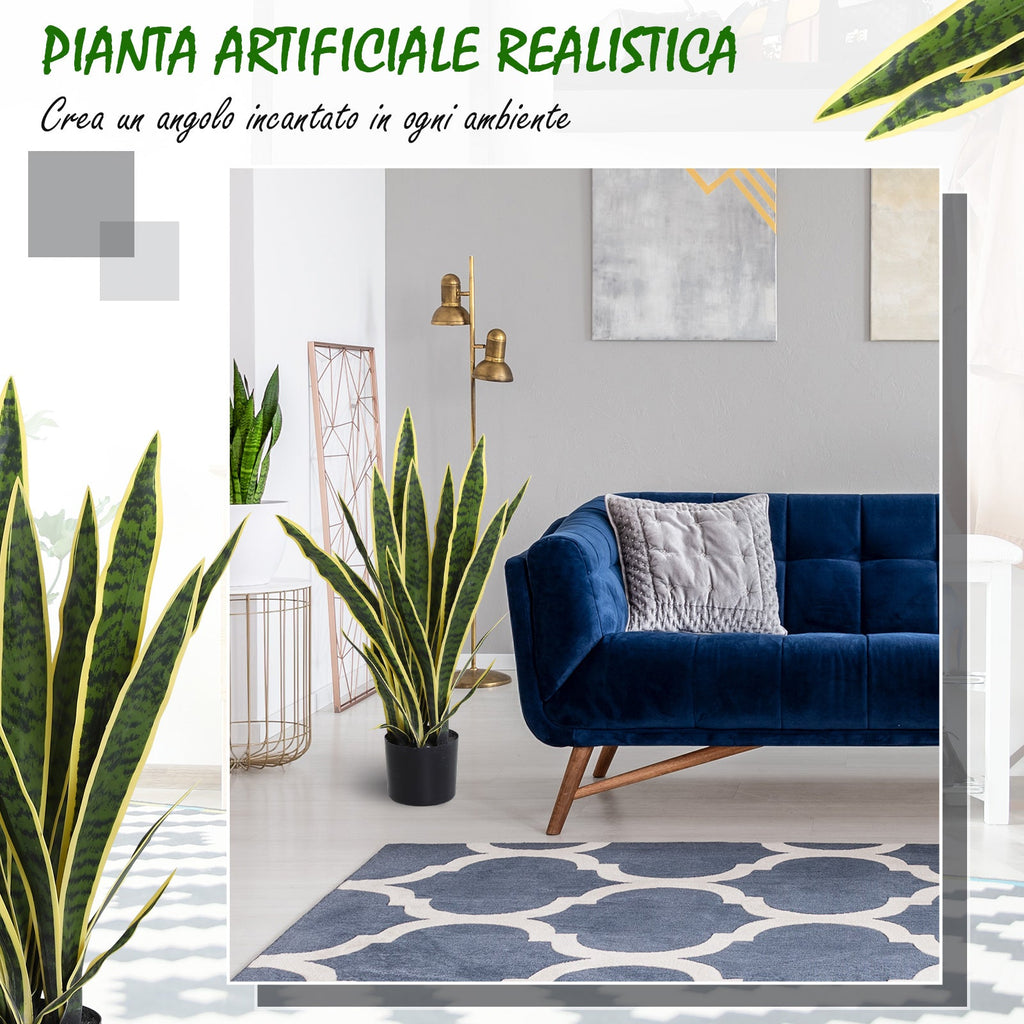 EASYCOMFORT Artificial Sanseveria Realistic Fake Plant with Pot, Ø15cm x 80cm, Green and Yellow