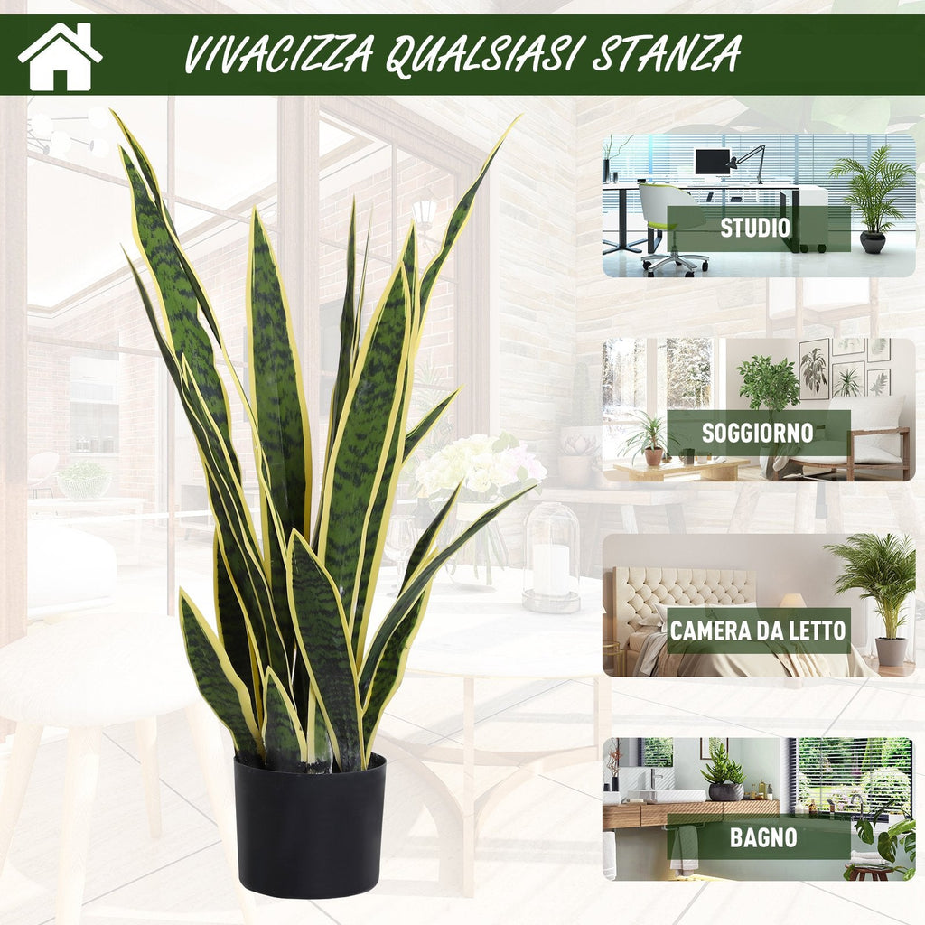 EASYCOMFORT Artificial Sanseveria Realistic Fake Plant with Pot, Ø15cm x 80cm, Green and Yellow