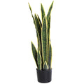 EASYCOMFORT Artificial Sanseveria Realistic Fake Plant with Pot, Ø15cm x 80cm, Green and Yellow
