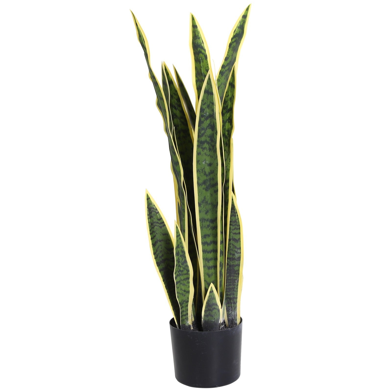 EASYCOMFORT Artificial Sanseveria Realistic Fake Plant with Pot, Ø15cm x 80cm, Green and Yellow