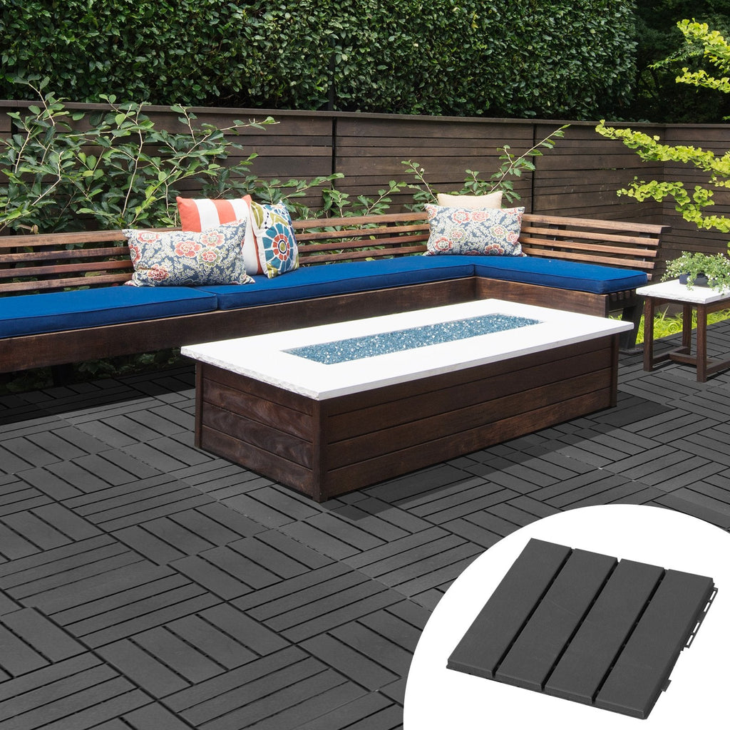EASYCOMFORT Set of 9 Interlocking Terrace Tiles, Floor Tiles (30x30x2cm) in Non-Slip PP, Area: 0.81 m2 Black