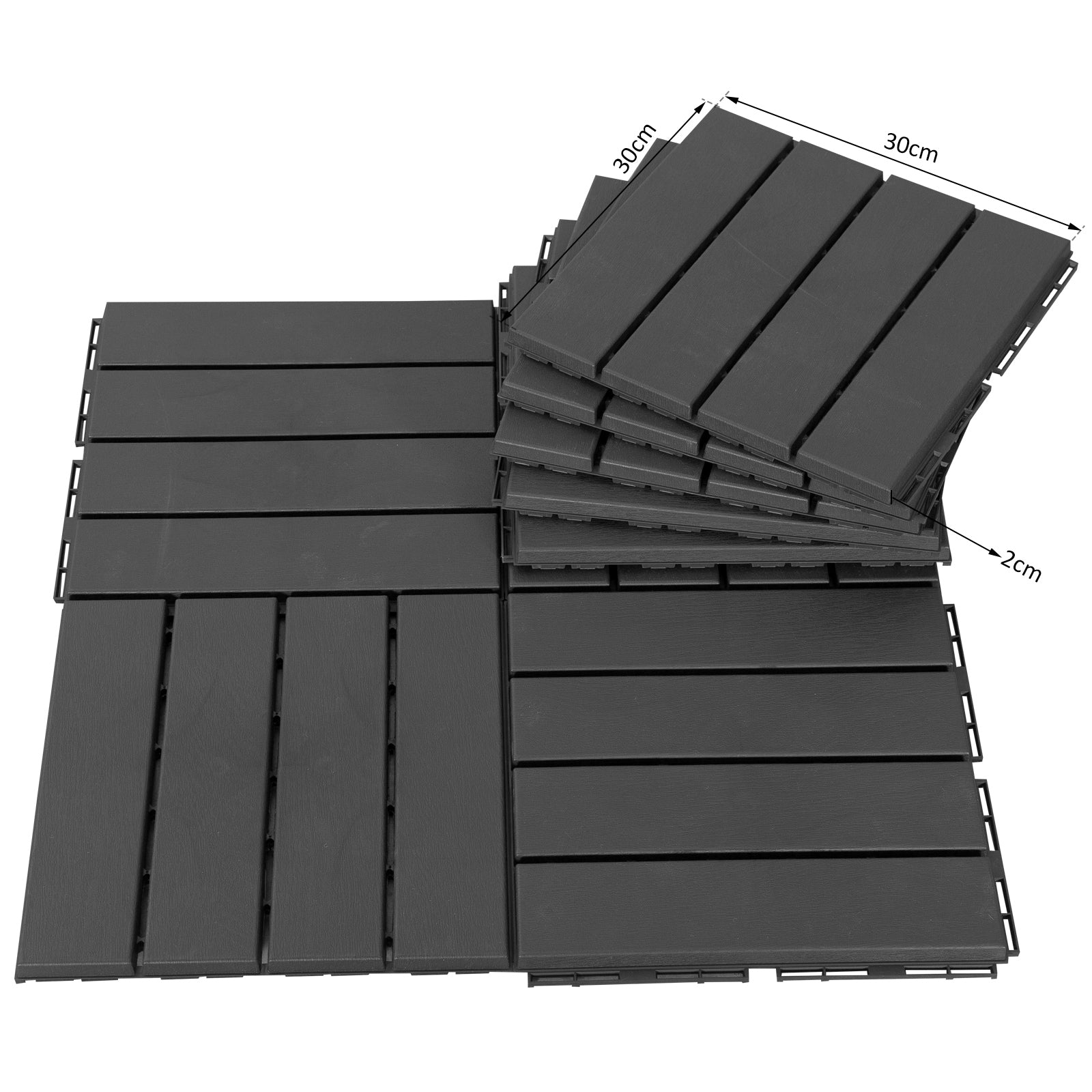 EASYCOMFORT Set of 9 Interlocking Terrace Tiles, Floor Tiles (30x30x2cm) in Non-Slip PP, Area: 0.81 m2 Black