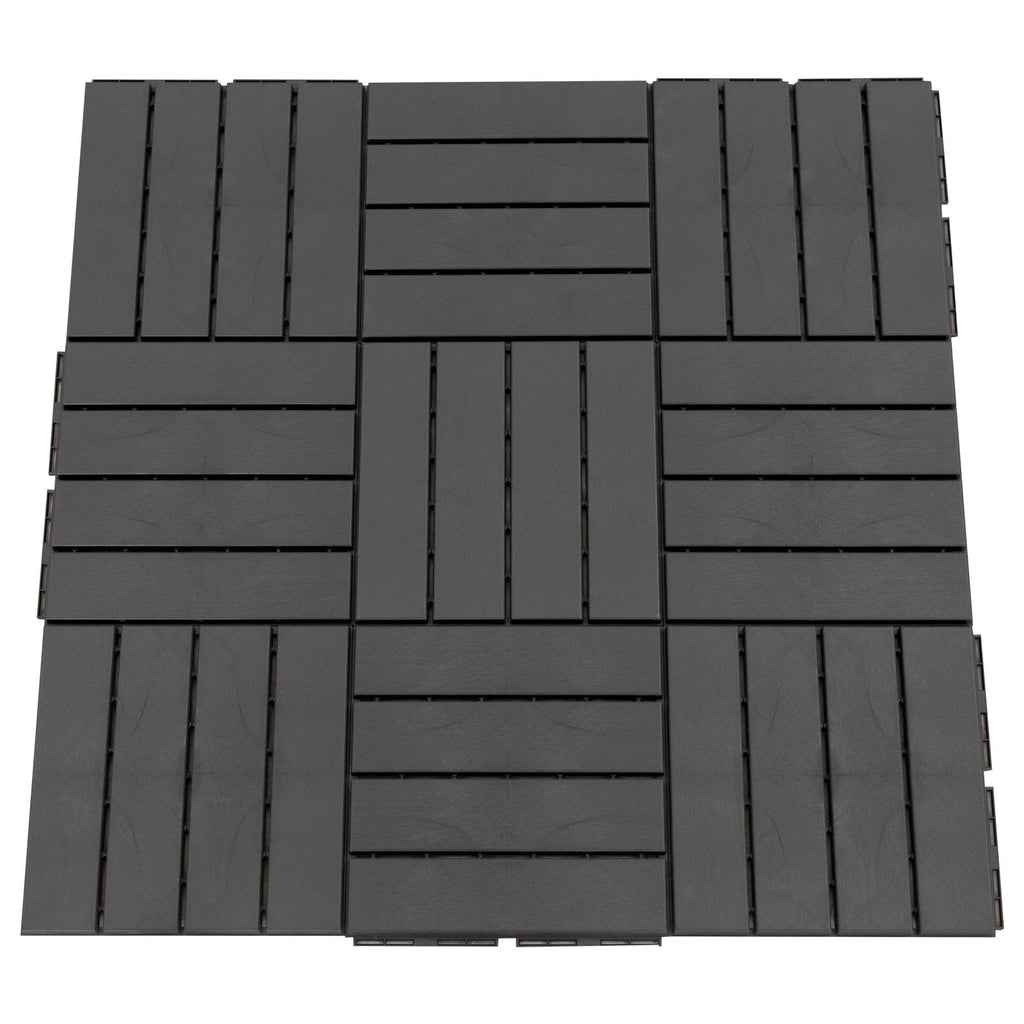 EASYCOMFORT Set of 9 Interlocking Terrace Tiles, Floor Tiles (30x30x2cm) in Non-Slip PP, Area: 0.81 m2 Black