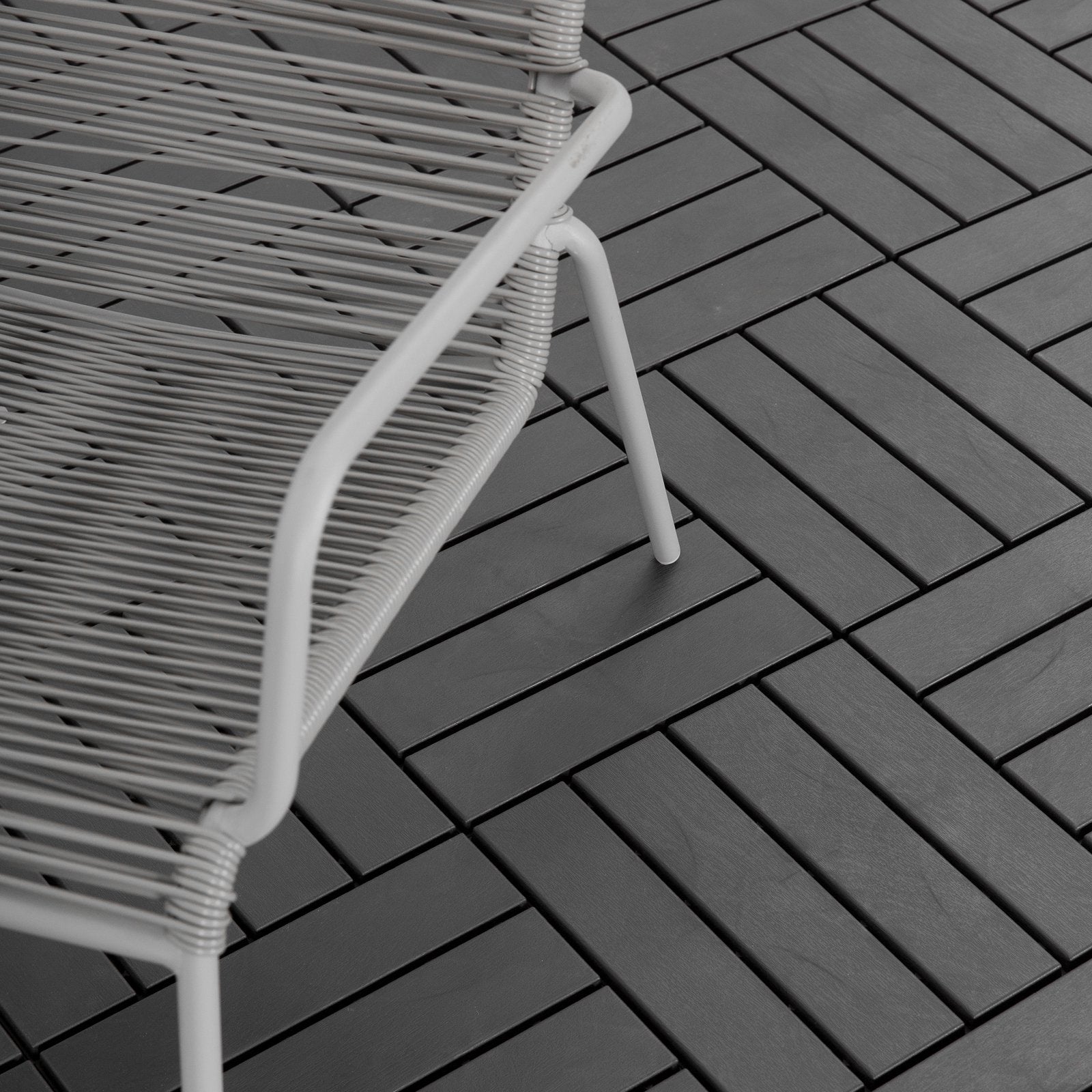 EASYCOMFORT Set of 9 Interlocking Terrace Tiles, Floor Tiles (30x30x2cm) in Non-Slip PP, Area: 0.81 m2 Black