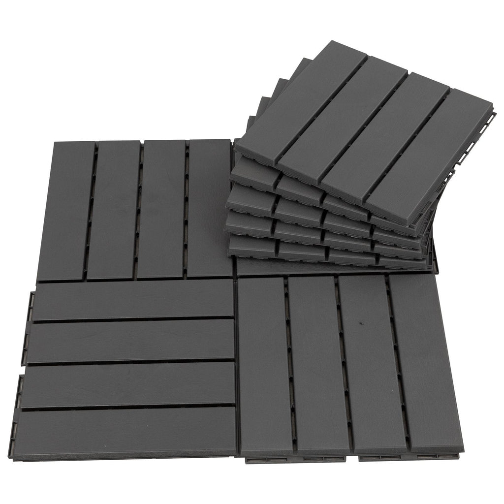EASYCOMFORT Set of 9 Interlocking Terrace Tiles, Floor Tiles (30x30x2cm) in Non-Slip PP, Area: 0.81 m2 Black