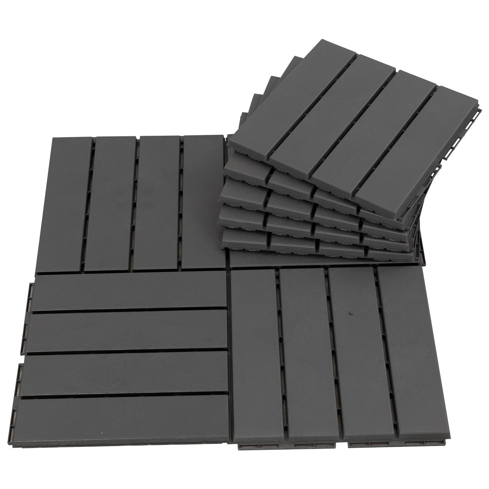 EASYCOMFORT Set of 9 Interlocking Terrace Tiles, Floor Tiles (30x30x2cm) in Non-Slip PP, Area: 0.81 m2 Black