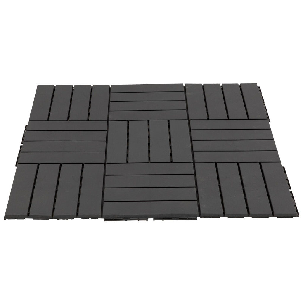 EASYCOMFORT Set of 9 Interlocking Terrace Tiles, Floor Tiles (30x30x2cm) in Non-Slip PP, Area: 0.81 m2 Black