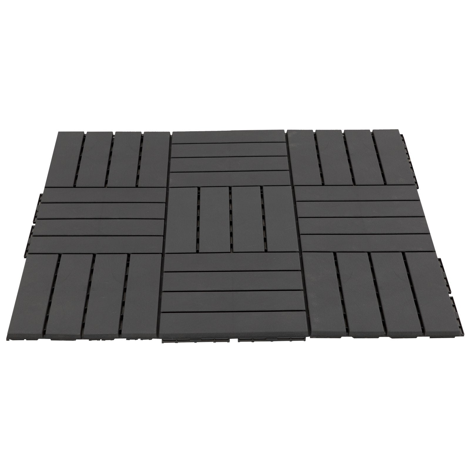 EASYCOMFORT Set of 9 Interlocking Terrace Tiles, Floor Tiles (30x30x2cm) in Non-Slip PP, Area: 0.81 m2 Black