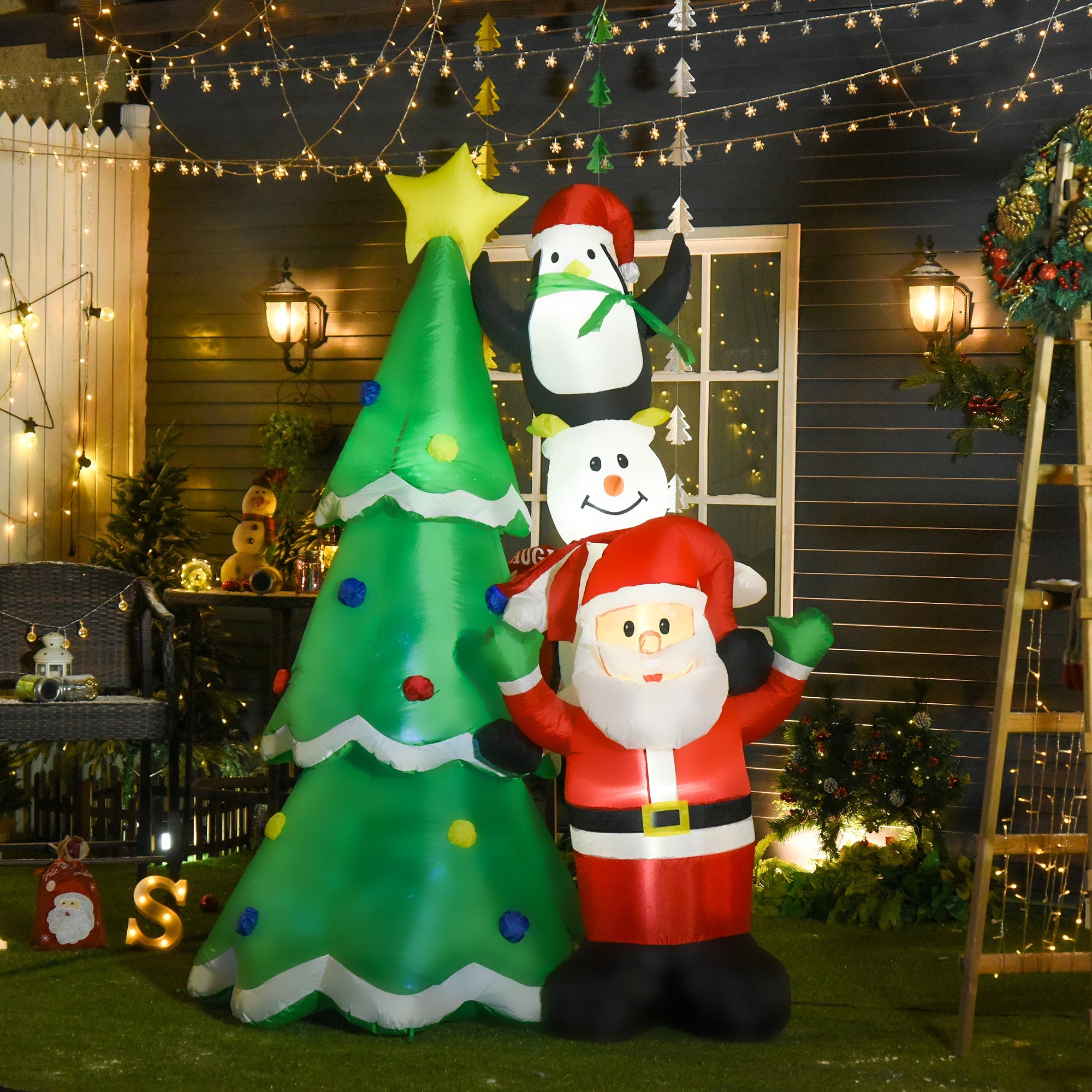 Easycomfort Albero di Natale Gonfiabile Gigante 243cm with Luci a Led e Babbo Natale, Decorazione Natalizia da Esterno Impermeabile