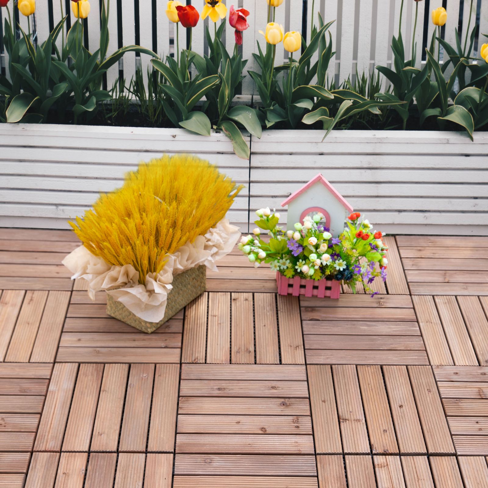 EASYCOMFORT Outdoor Tiles for Wooden Floors, Set of 27 Interlocking Pieces, 30x30x2.5cm