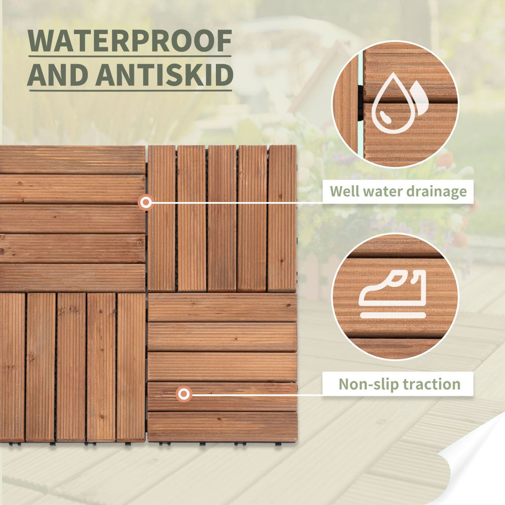 EASYCOMFORT Outdoor Tiles for Wooden Floors, Set of 27 Interlocking Pieces, 30x30x2.5cm