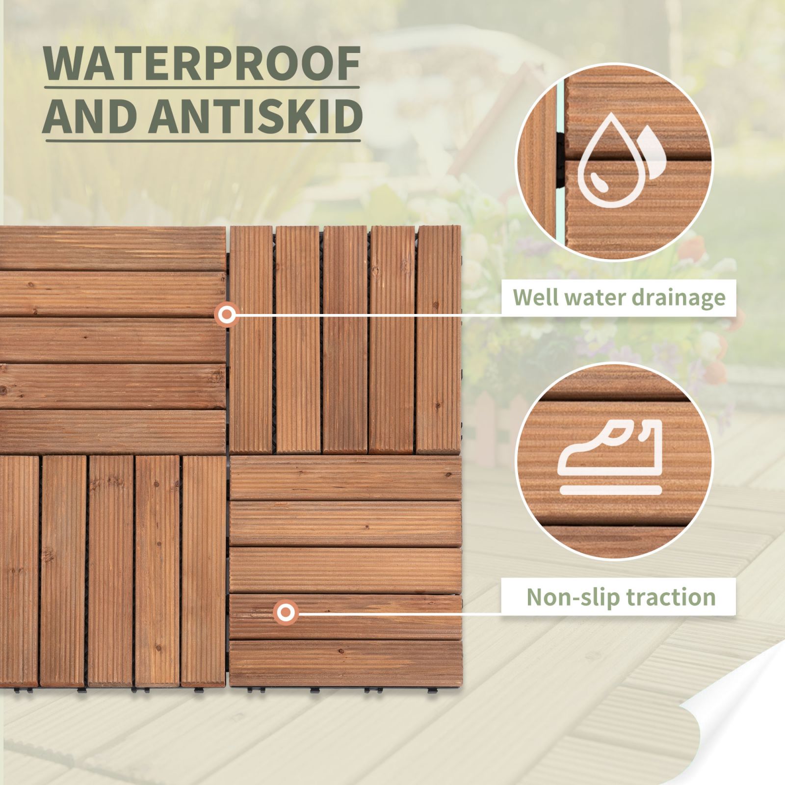 EASYCOMFORT Outdoor Tiles for Wooden Floors, Set of 27 Interlocking Pieces, 30x30x2.5cm