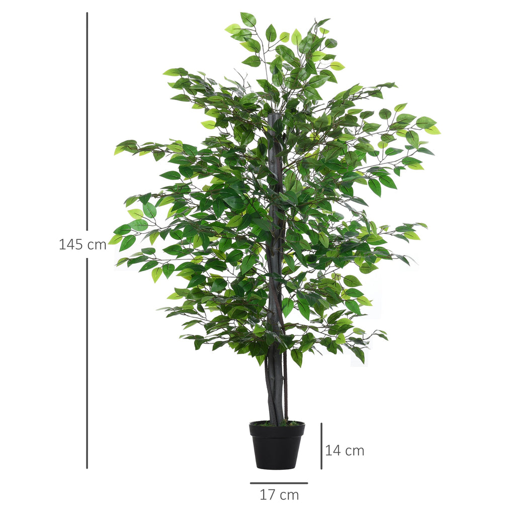 EASYCOMFORT Artificial Banyan Tree, Indoor and Outdoor Decorative Fake Plant 145cm High, Green