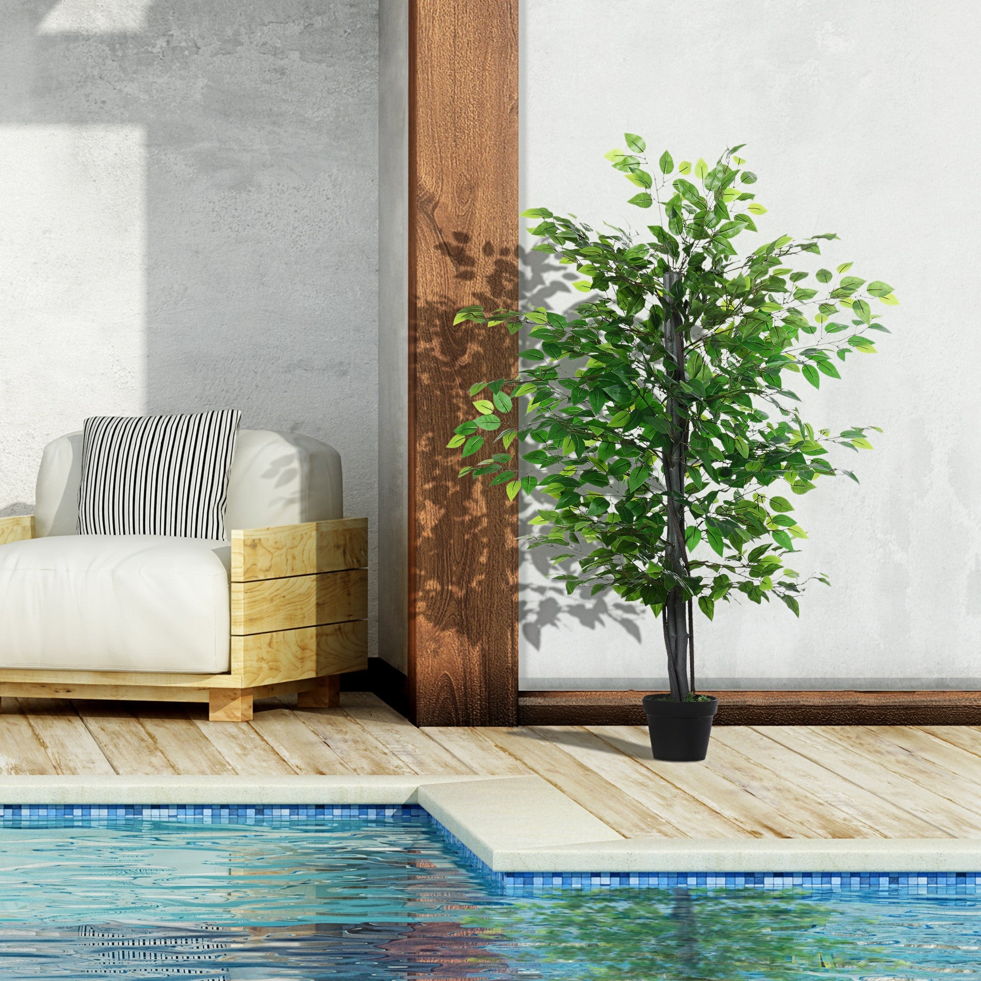 EASYCOMFORT Artificial Banyan Tree, Indoor and Outdoor Decorative Fake Plant 145cm High, Green