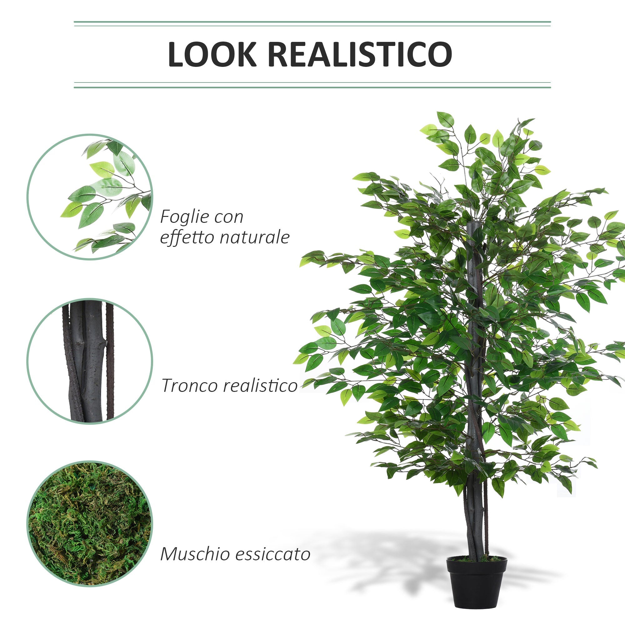 EASYCOMFORT Artificial Banyan Tree, Indoor and Outdoor Decorative Fake Plant 145cm High, Green