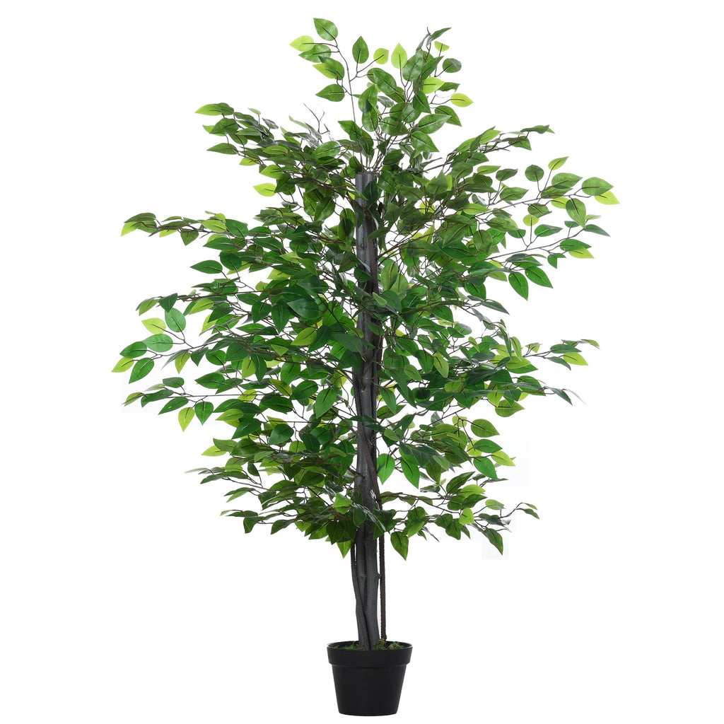 EASYCOMFORT Artificial Banyan Tree, Indoor and Outdoor Decorative Fake Plant 145cm High, Green