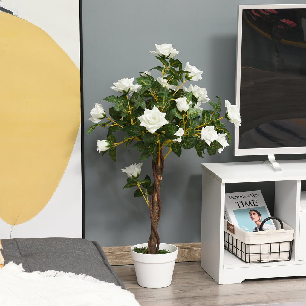 EasyComfort Rose Sapling kunstplant 90 cm – 21 bloemen, wit/groen