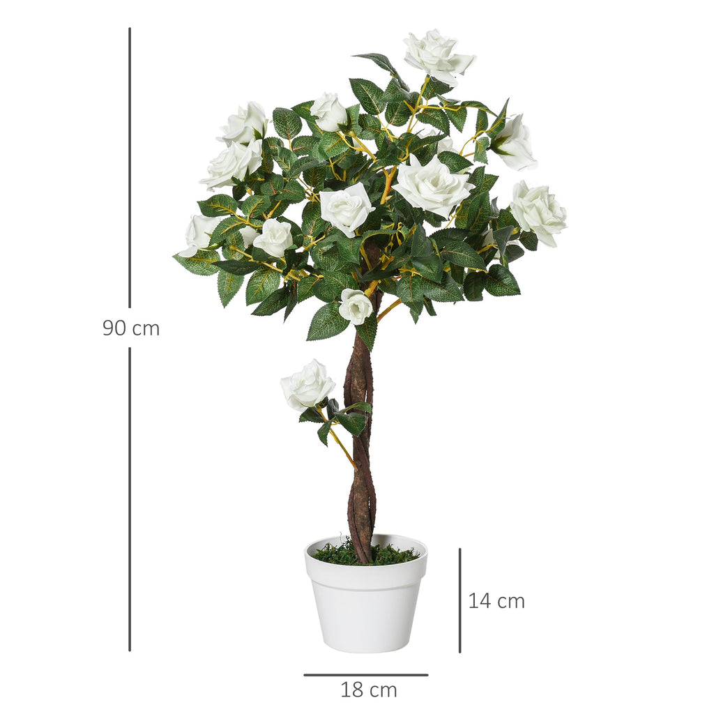 EasyComfort Rose Sapling kunstplant 90 cm – 21 bloemen, wit/groen