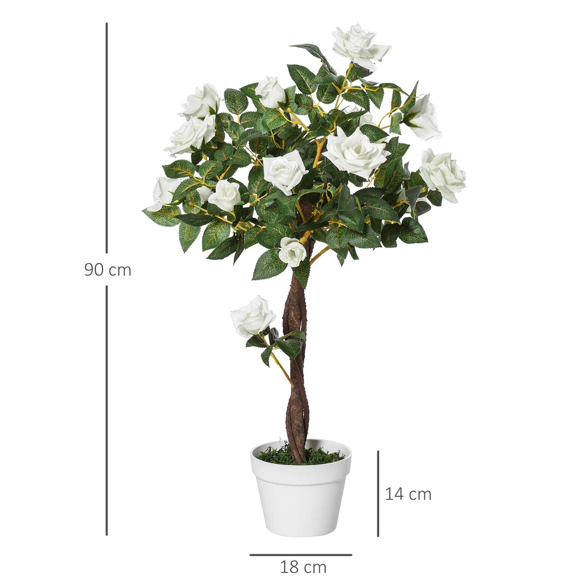 EasyComfort Rose Sapling kunstplant 90 cm – 21 bloemen, wit/groen