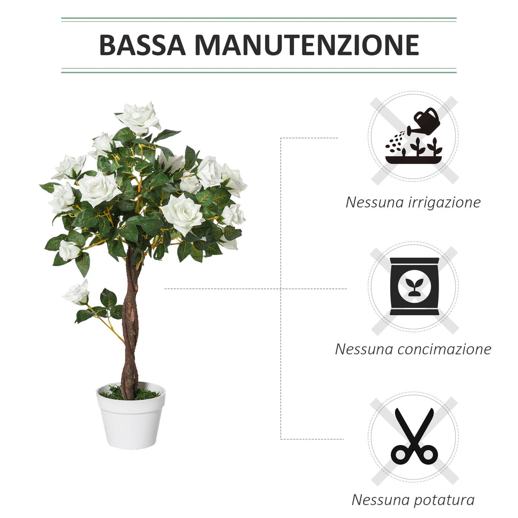 EasyComfort Rose Sapling kunstplant 90 cm – 21 bloemen, wit/groen