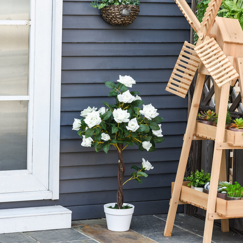 EasyComfort Rose Sapling kunstplant 90 cm – 21 bloemen, wit/groen