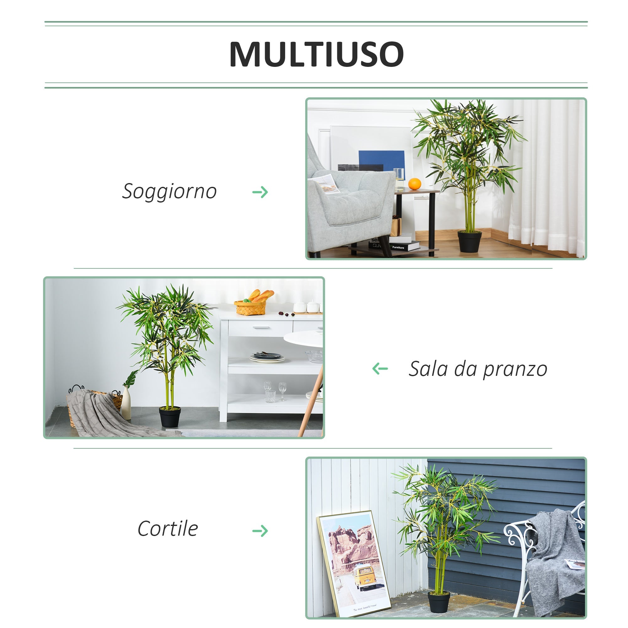 EASYCOMFORT Bamboo in Artificial Pot, Fake Plant Decoration for Indoor and Outdoor, Height 120cm, Green