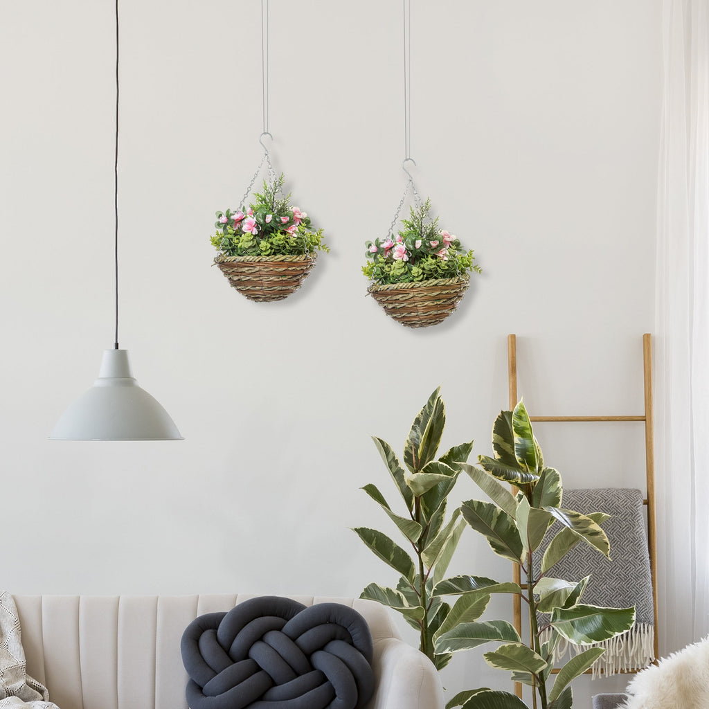 EasyComfort Set van 2 Lisianthus kunsthangplanten Ø25x34 cm, roze/groen