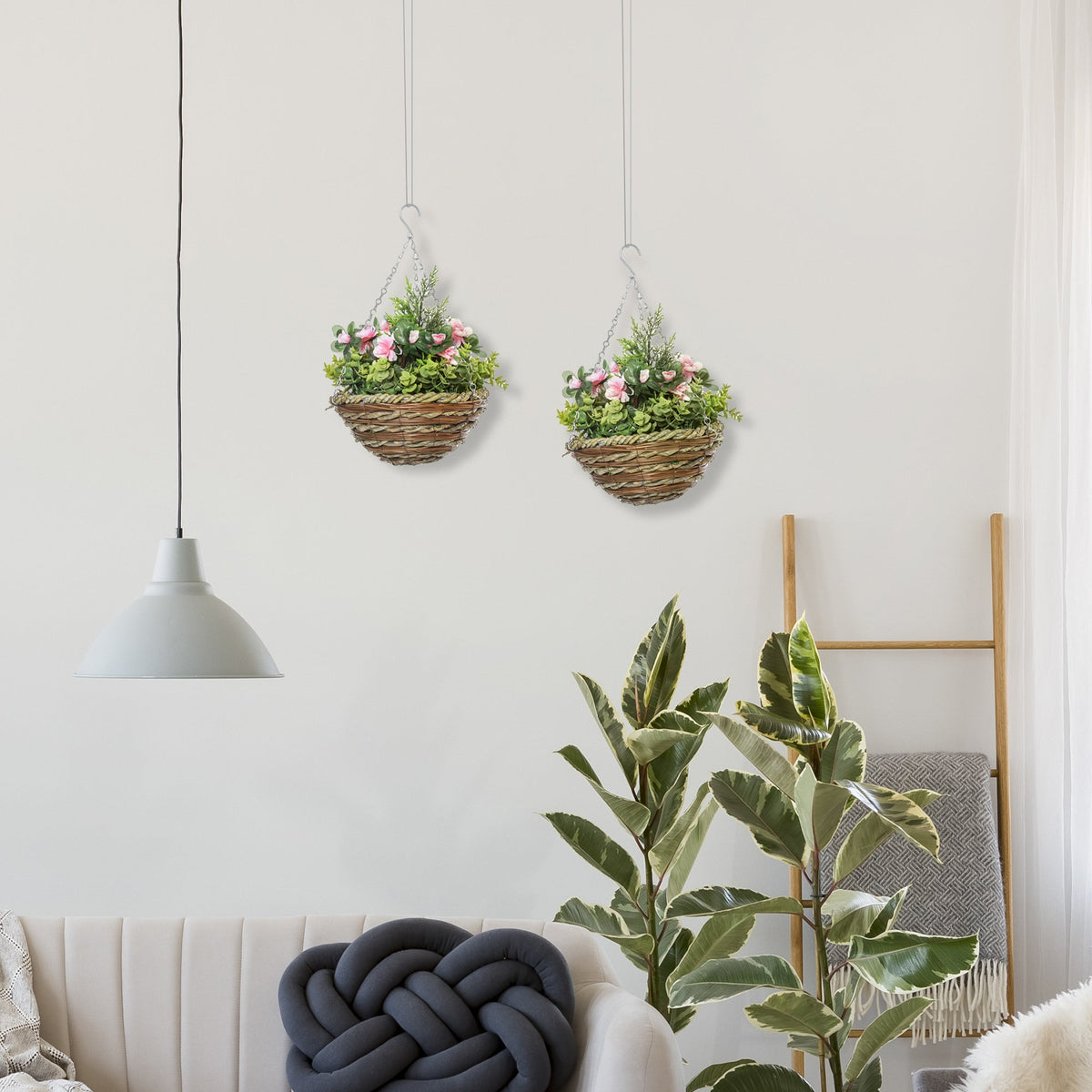 EasyComfort Set van 2 Lisianthus kunsthangplanten Ø25x34 cm, roze/groen