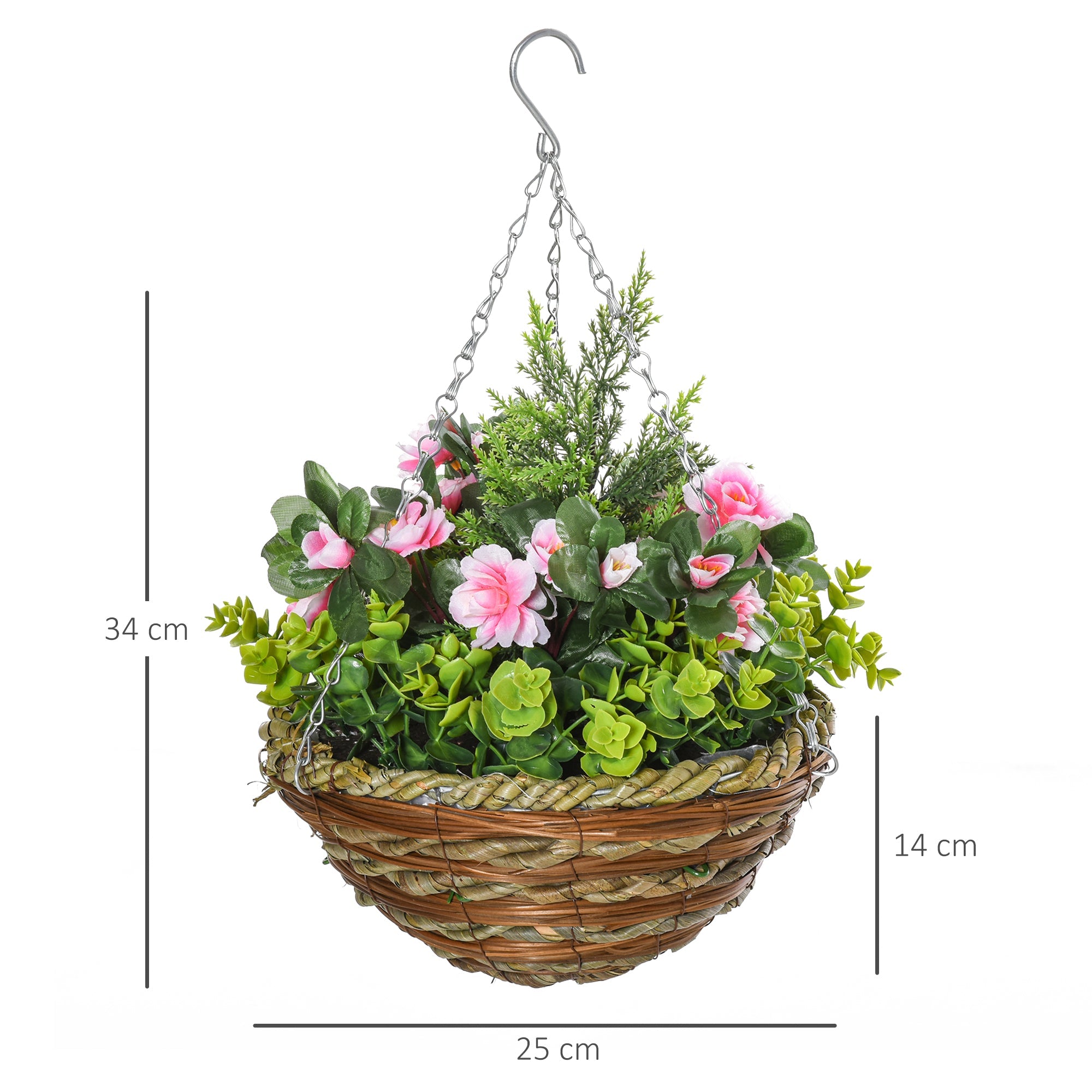 EasyComfort Set van 2 Lisianthus kunsthangplanten Ø25x34 cm, roze/groen