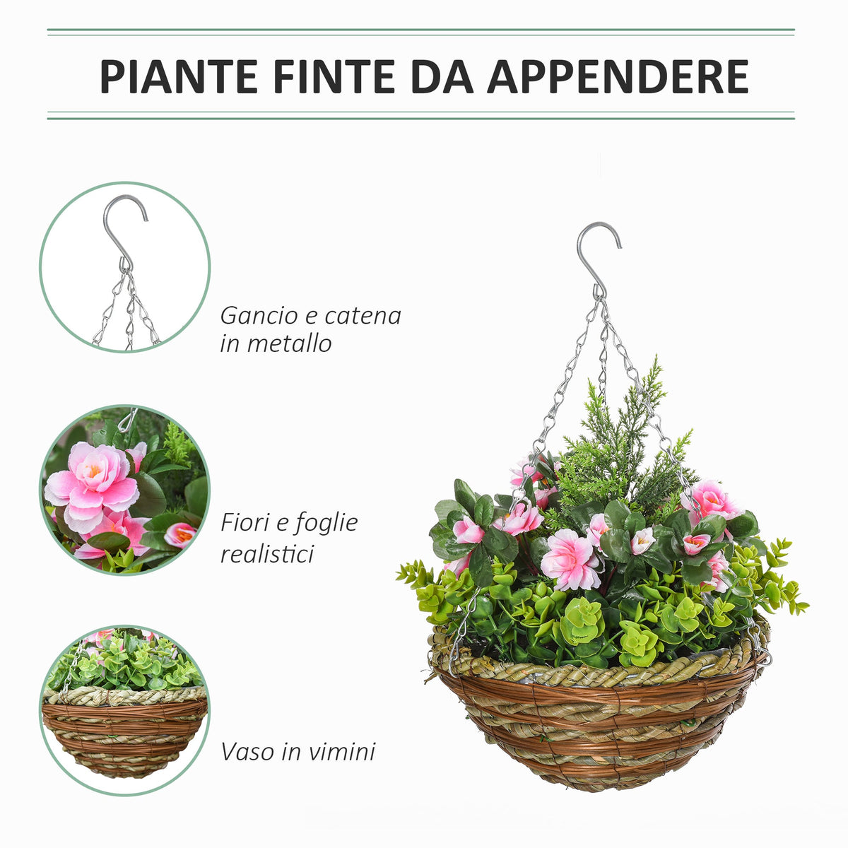 EasyComfort Set van 2 Lisianthus kunsthangplanten Ø25x34 cm, roze/groen