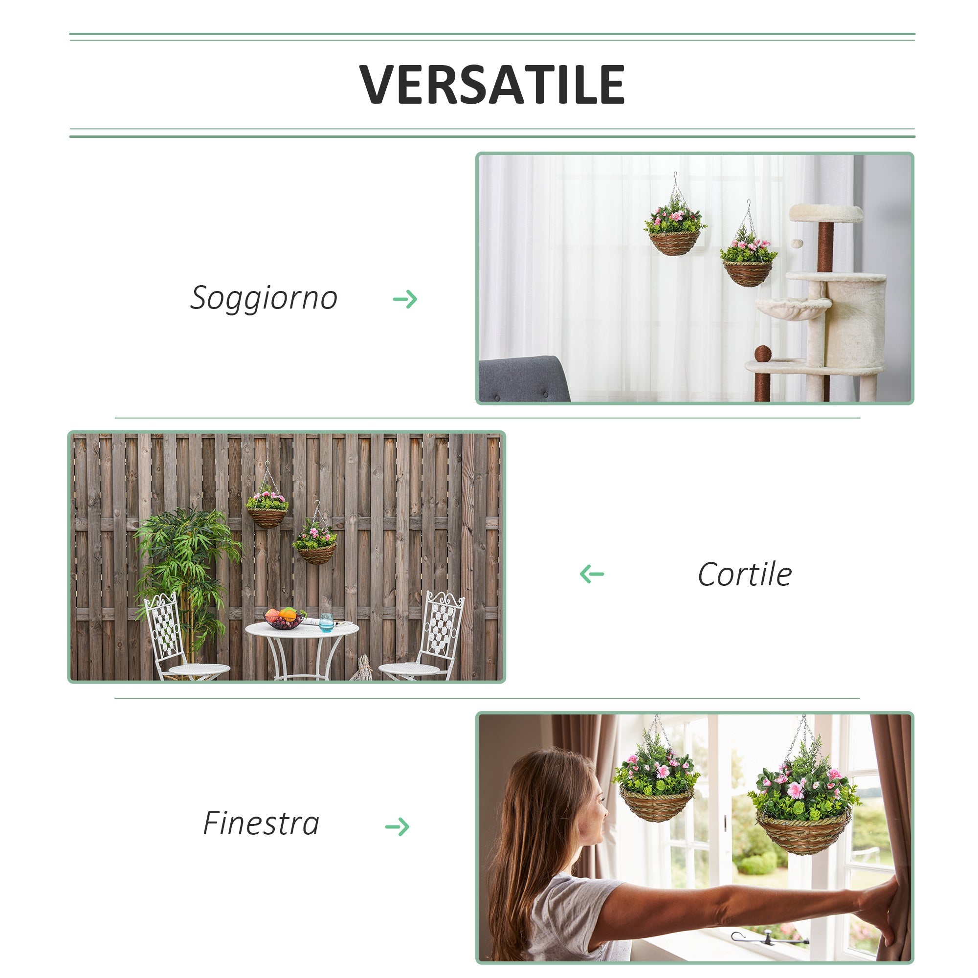 EasyComfort Set van 2 Lisianthus kunsthangplanten Ø25x34 cm, roze/groen