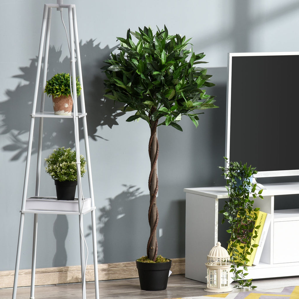 EASYCOMFORT Set of 2 Laurel Trees in Pots, Fake Plants in Plastic Height 120cm for Indoors and Outdoors