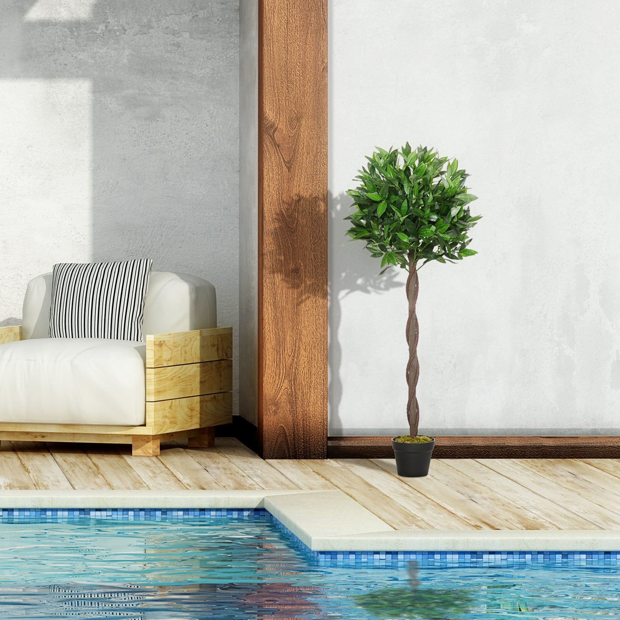EASYCOMFORT Set of 2 Laurel Trees in Pots, Fake Plants in Plastic Height 120cm for Indoors and Outdoors