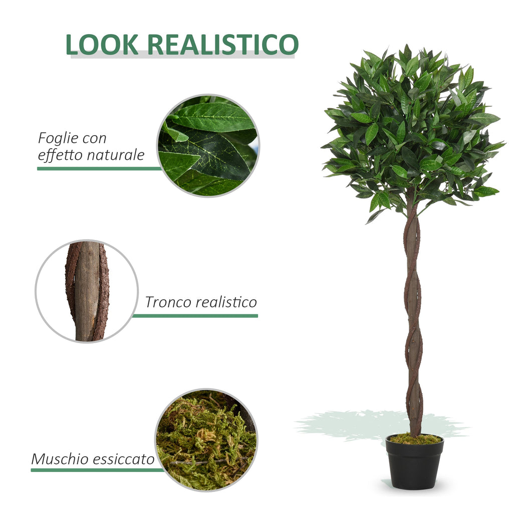 EASYCOMFORT Set of 2 Laurel Trees in Pots, Fake Plants in Plastic Height 120cm for Indoors and Outdoors