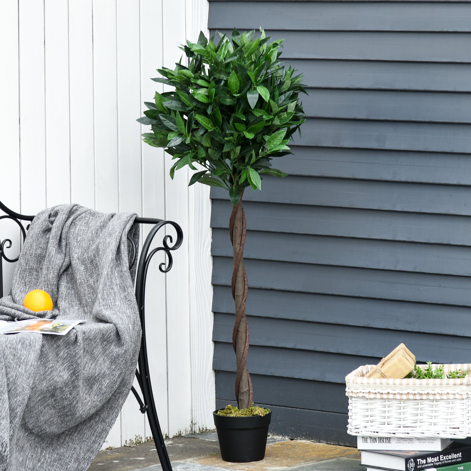 EASYCOMFORT Set of 2 Laurel Trees in Pots, Fake Plants in Plastic Height 120cm for Indoors and Outdoors