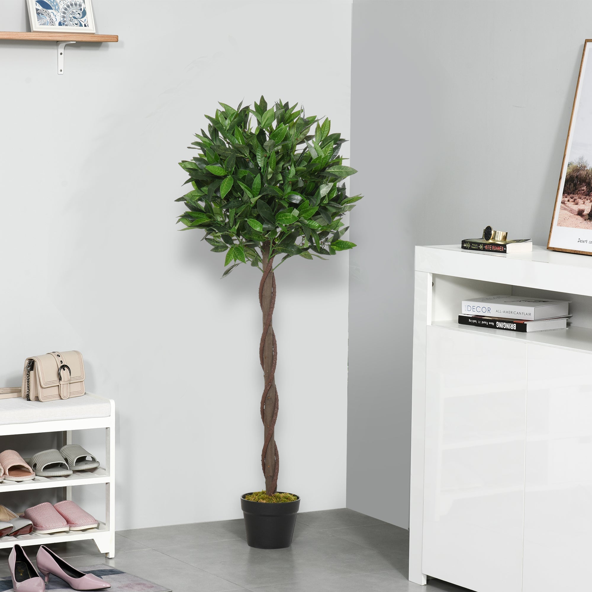 EASYCOMFORT Set of 2 Laurel Trees in Pots, Fake Plants in Plastic Height 120cm for Indoors and Outdoors