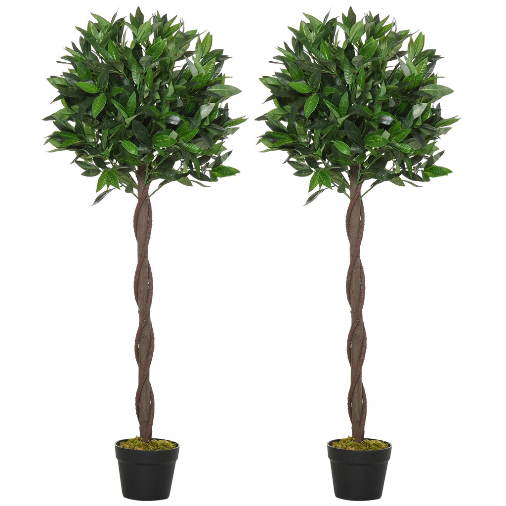 EASYCOMFORT Set of 2 Laurel Trees in Pots, Fake Plants in Plastic Height 120cm for Indoors and Outdoors