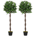EASYCOMFORT Set of 2 Laurel Trees in Pots, Fake Plants in Plastic Height 120cm for Indoors and Outdoors