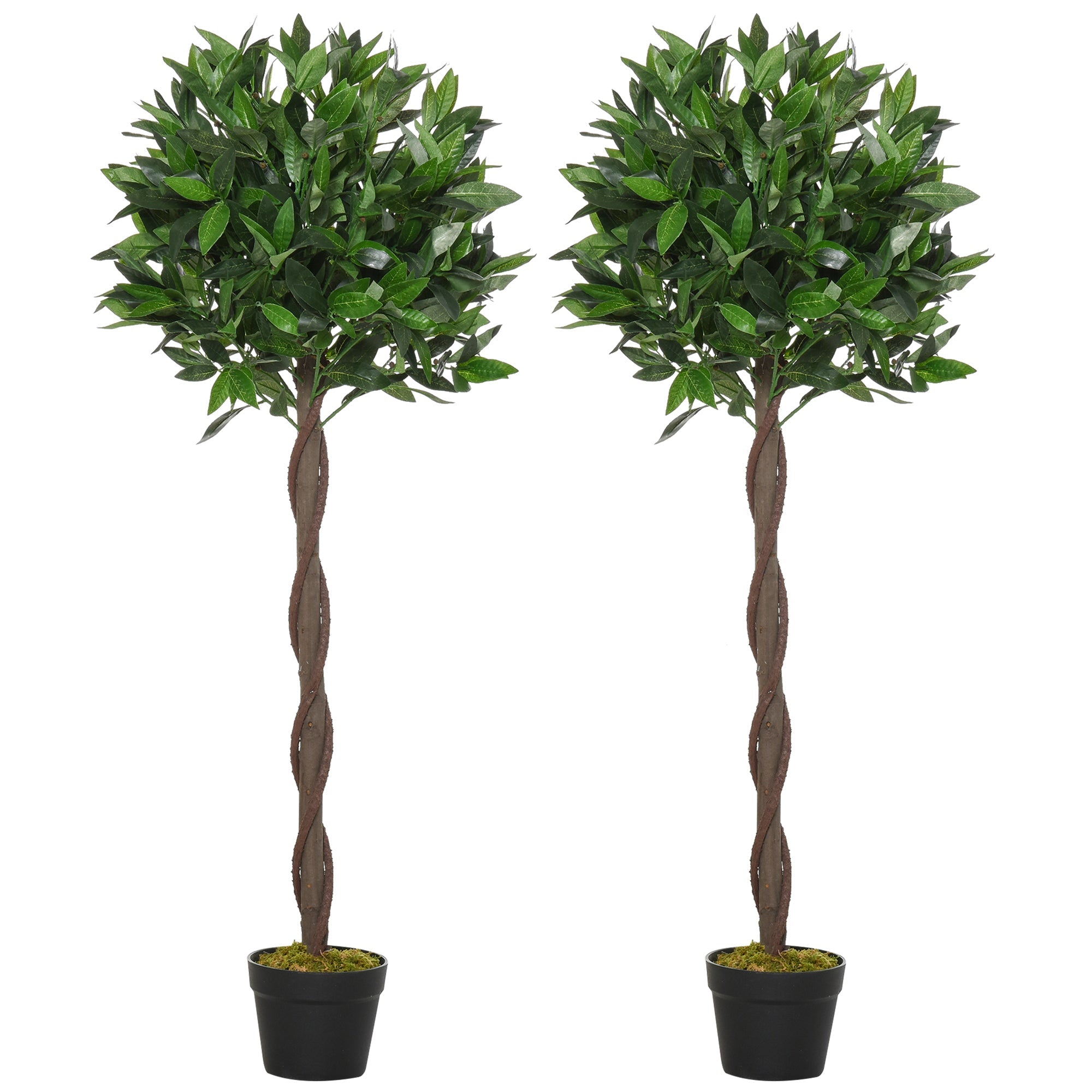 EASYCOMFORT Set of 2 Laurel Trees in Pots, Fake Plants in Plastic Height 120cm for Indoors and Outdoors