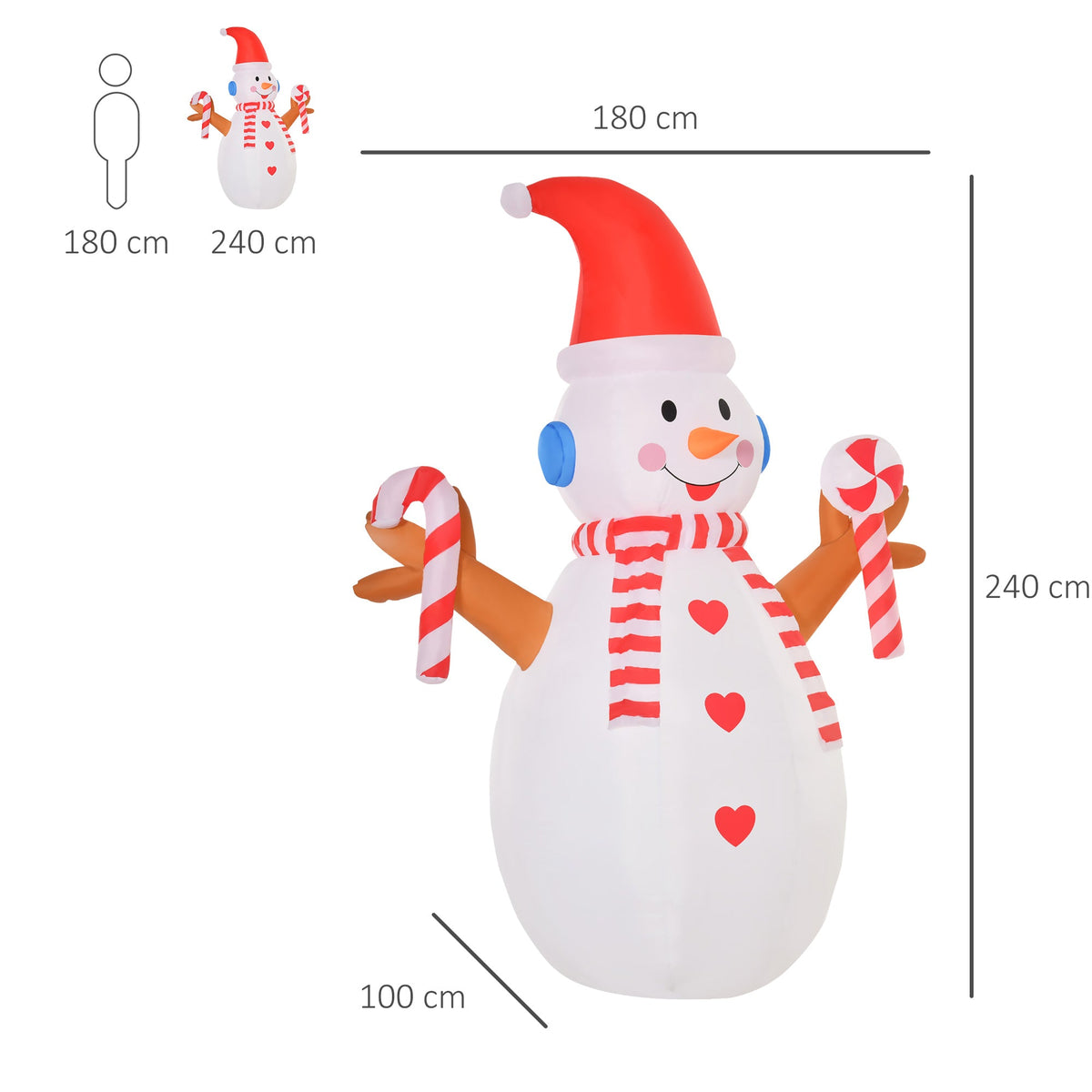 EasyComfort opblaasbare sneeuwpop 240 cm met LED, IP44