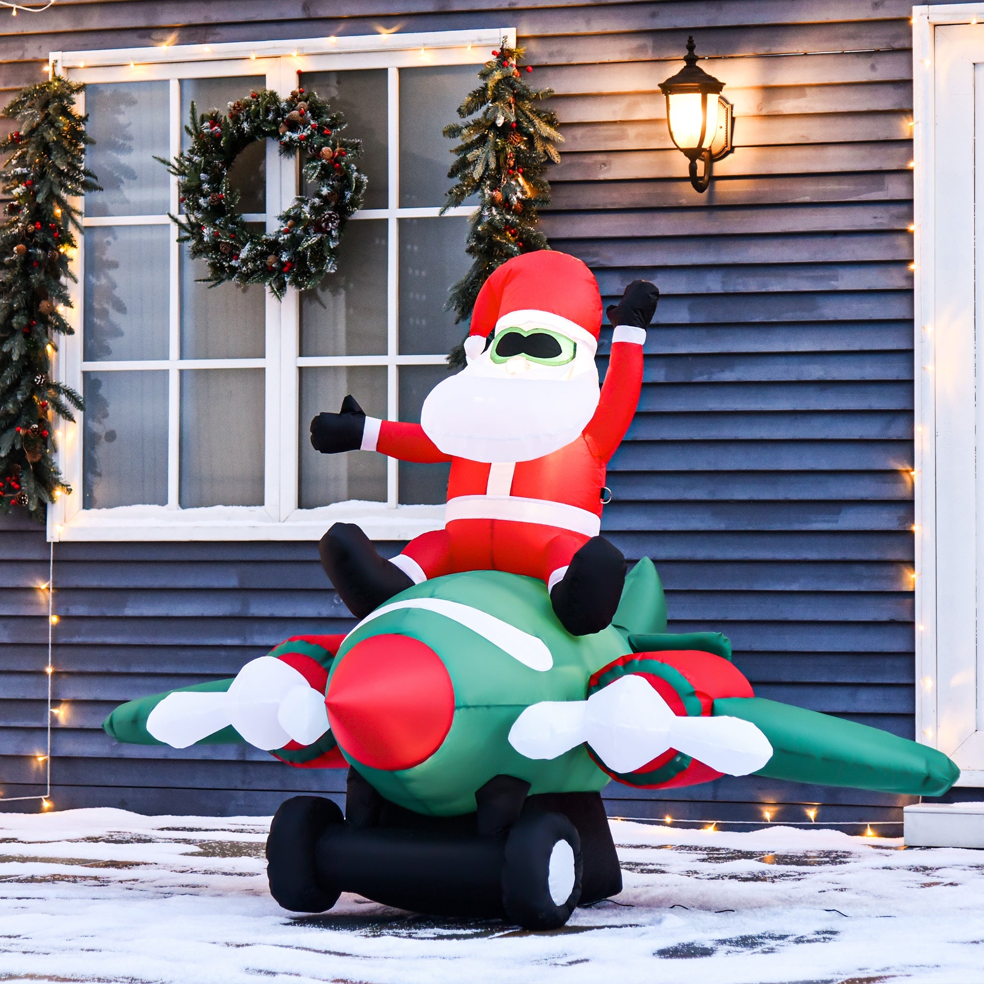 Easycomfort Babbo Natale Gonfiabile su Aereo 160cm with Luci LED Integrate, Decorazione Natalizia da Esterno